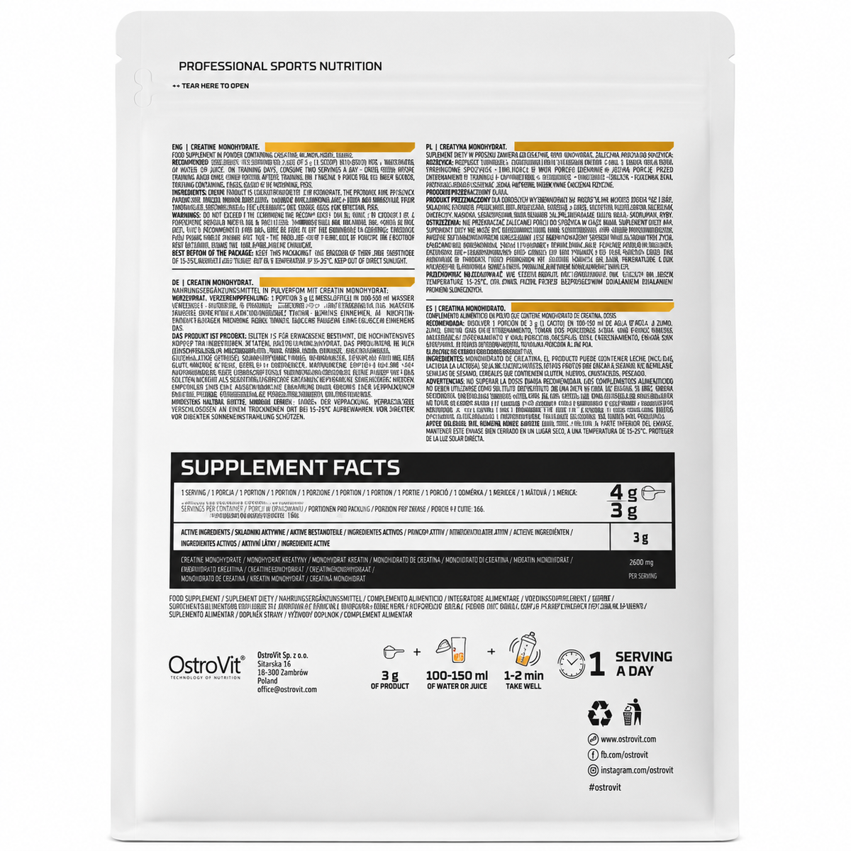 OstroVit Creatine Monohydrate 500 g — Mango