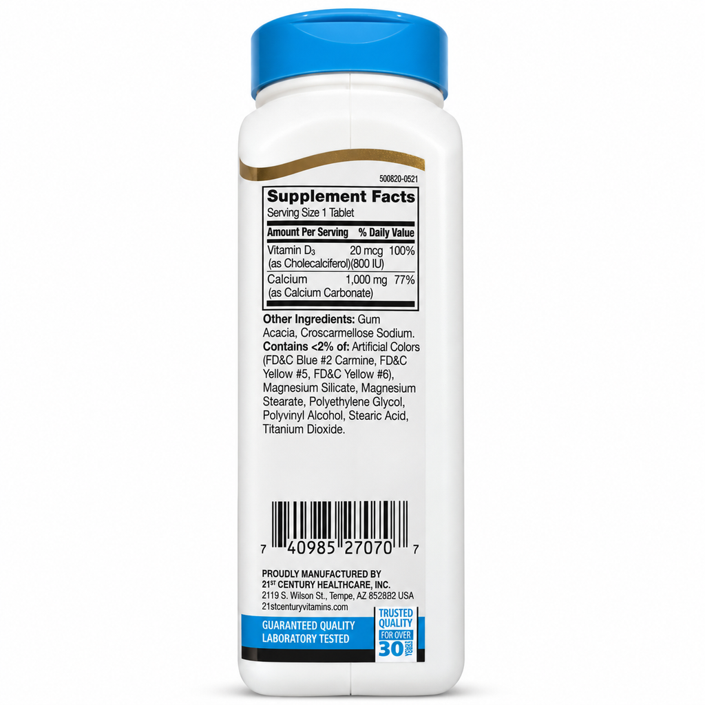 21st Century Calcium 1000 mg Plus D3 — Supplement Facts