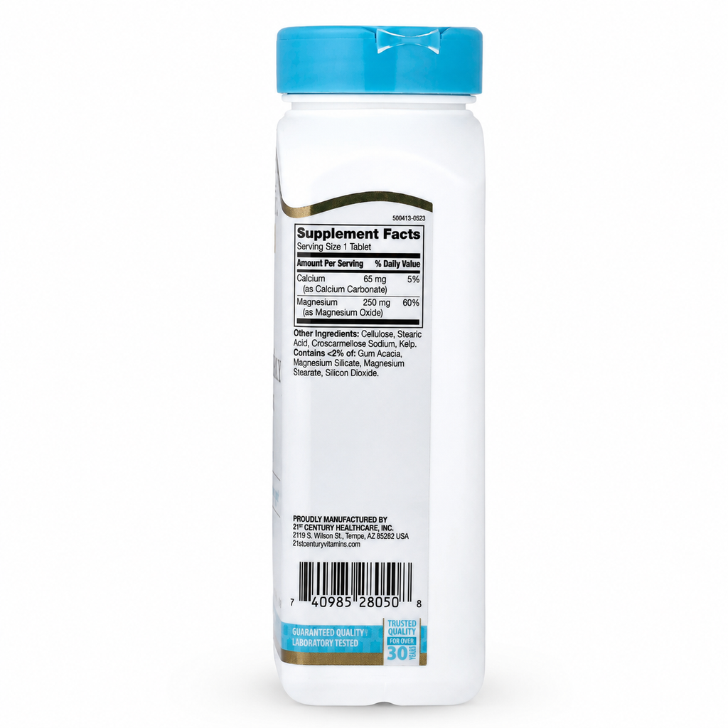 21st Century Magnesium 250 mg — შემადგენლობა და უკანა ეტიკეტი