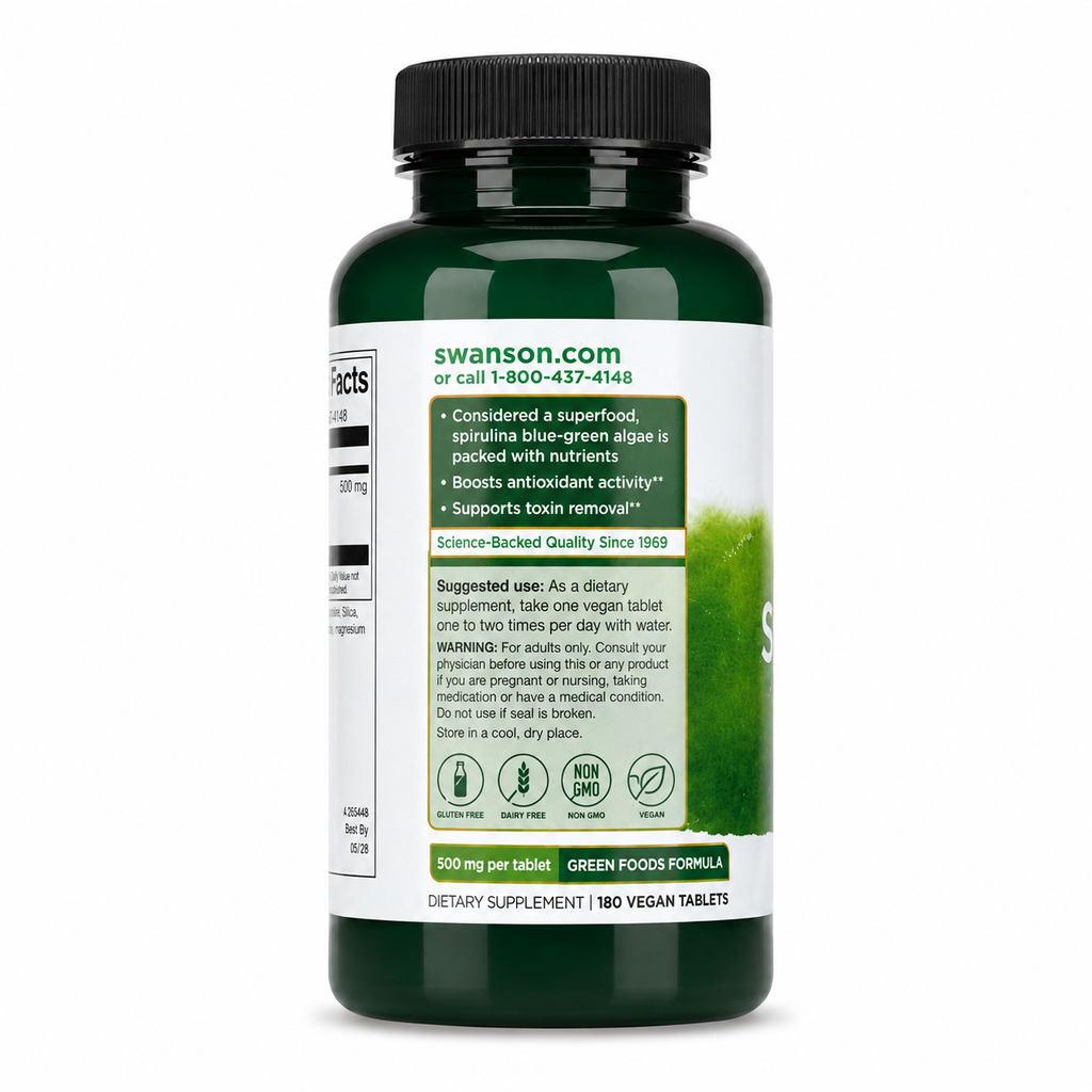 Swanson Spirulina 500 mg — 180 Vegan Tablets