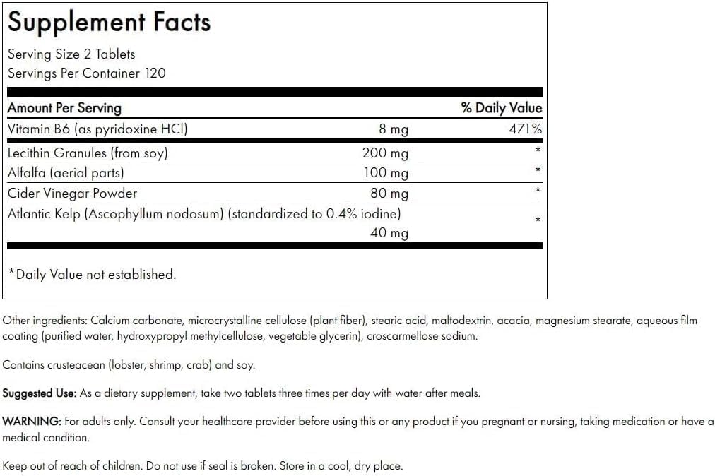 Swanson Lecithin, Kelp, B6 & Cider Vinegar – Weight Management | 240 ტაბლეტი