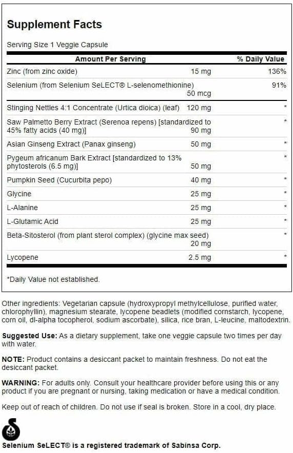 Swanson Prostate Essentials Plus — პროსტატის ჯანმრთელობის მხარდასაჭერა | 90 მცენარეული კაფსულა