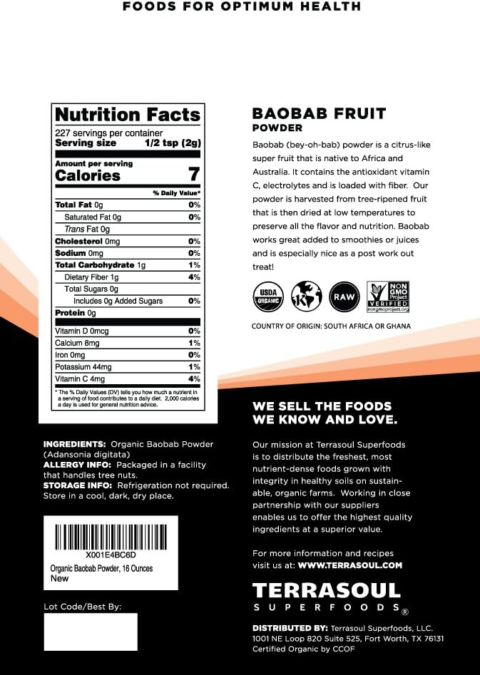 Terrasoul Superfoods Порошок баобаба — 340 г (12 унций)