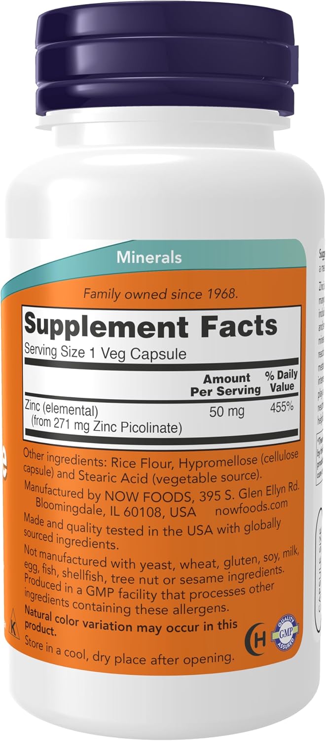 NOW Foods Zinc Picolinate 50 mg — 120 მცენარეული კაფსულა