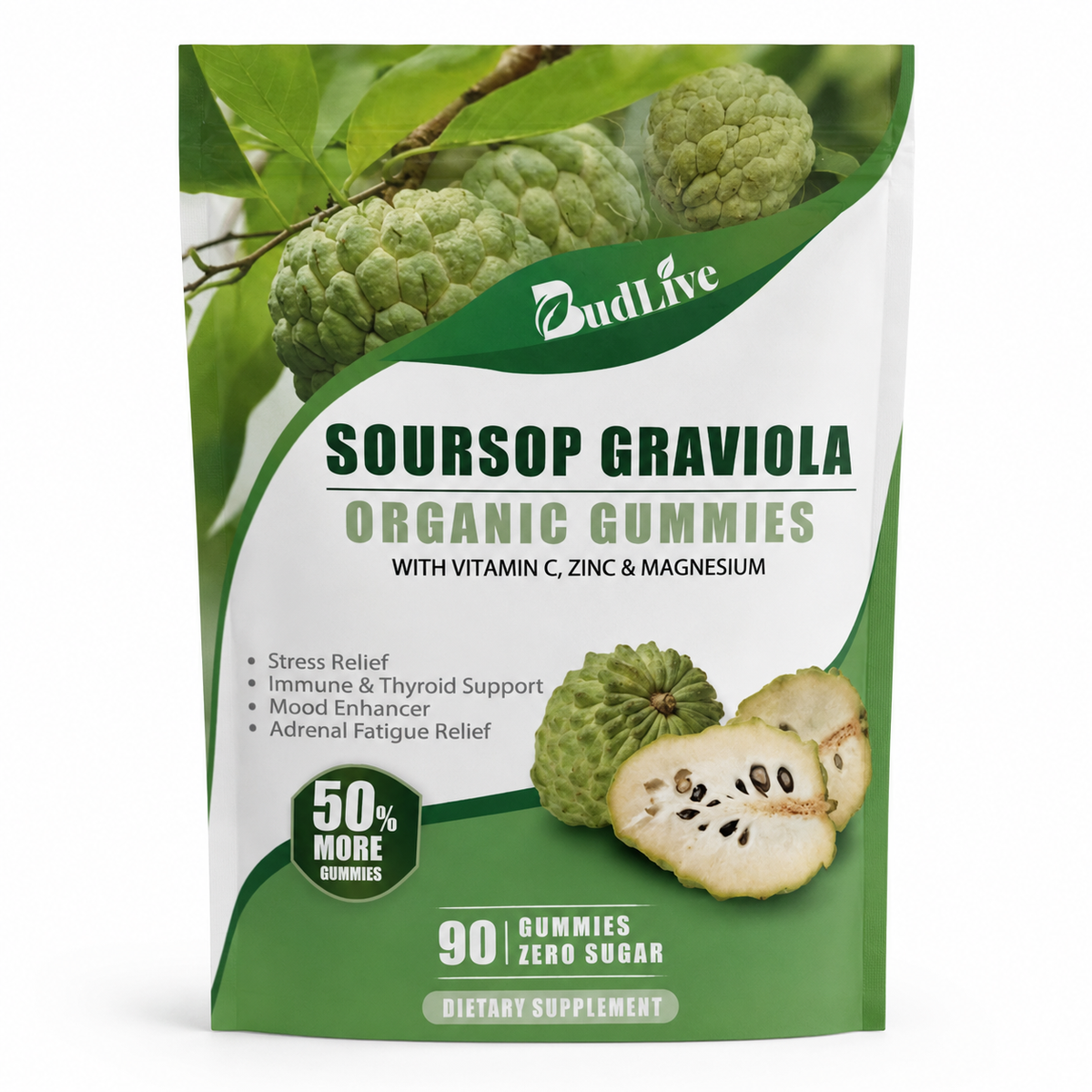 BudLive Soursop Graviola Gummies + Vitamin C & Zinc — 90 Gummies