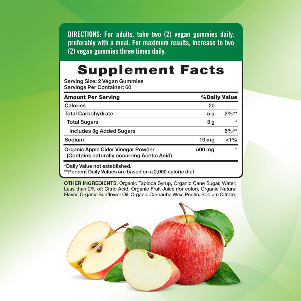 Nature's Truth Organic Apple Cider Vinegar Gummies – ორგანული ვაშლის ძმრის ჯელეები, 120 ცალი