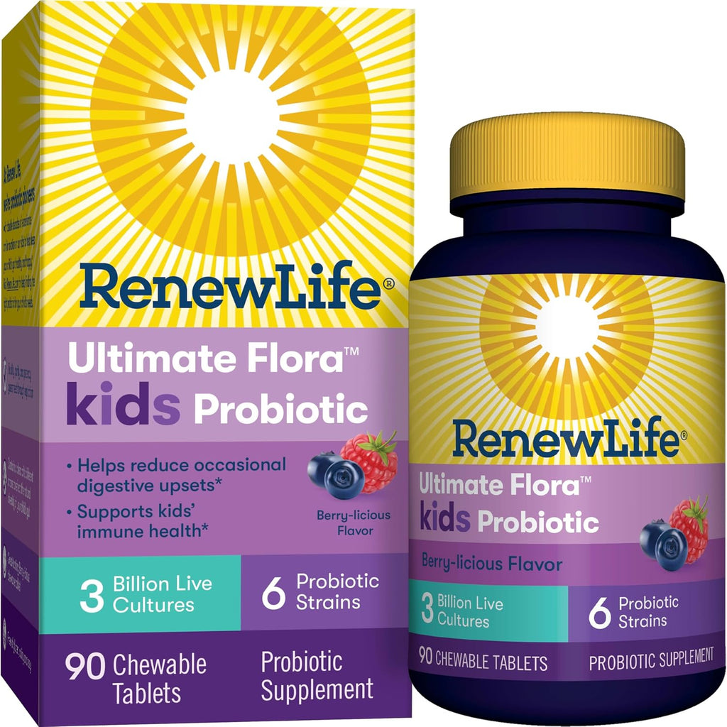 Renew Life Ultimate Flora Kids Probiotic 3 Billion – საბავშვო პრობიოტიკი, 90 საღეჭი ტაბლეტი