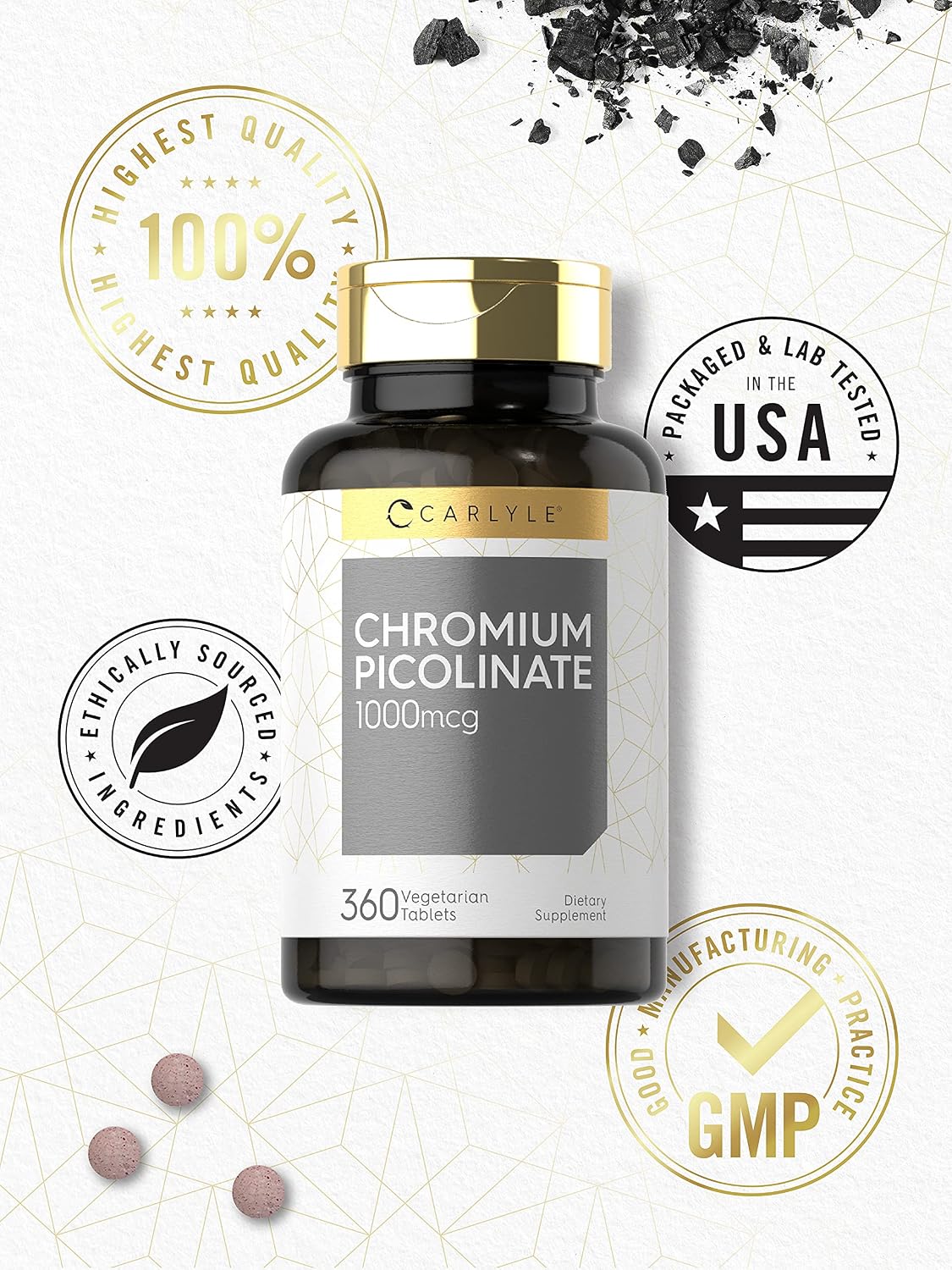 Carlyle Chromium Picolinate 1000 mcg — ქრომის პიკოლინატი | 360 ვეგეტარიანული ტაბლეტი