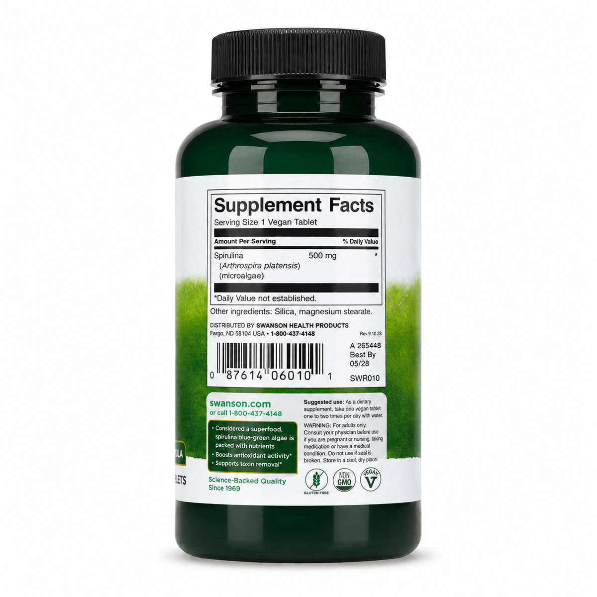 Swanson Spirulina 500 mg — 180 Vegan Tablets