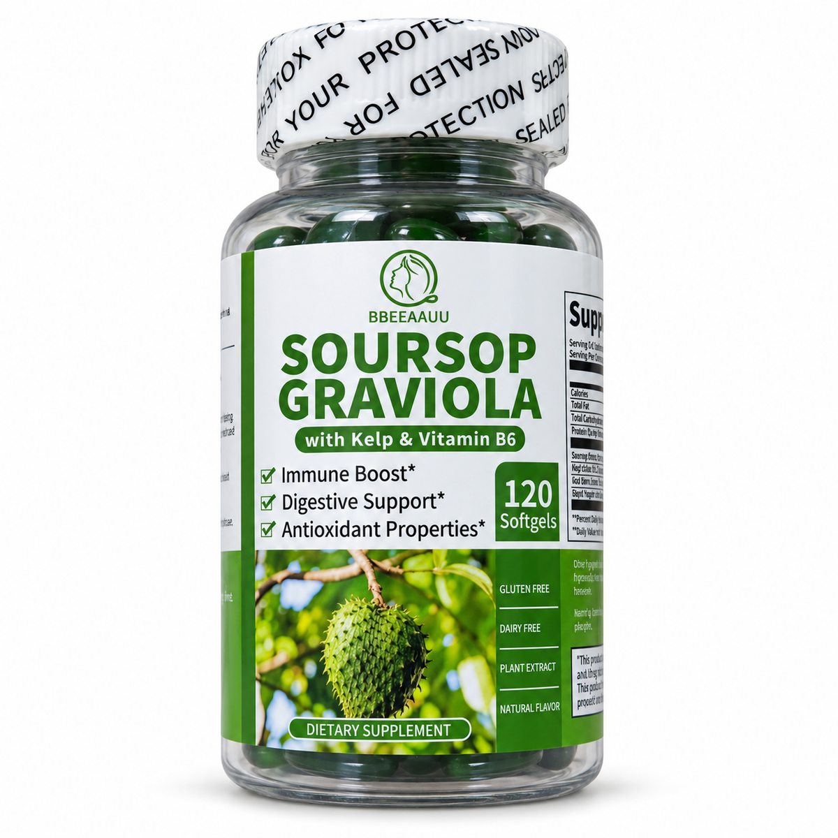 BBEEAAUU Soursop Graviola with Kelp & Vitamin B6 — 120 რბილი კაფსულა