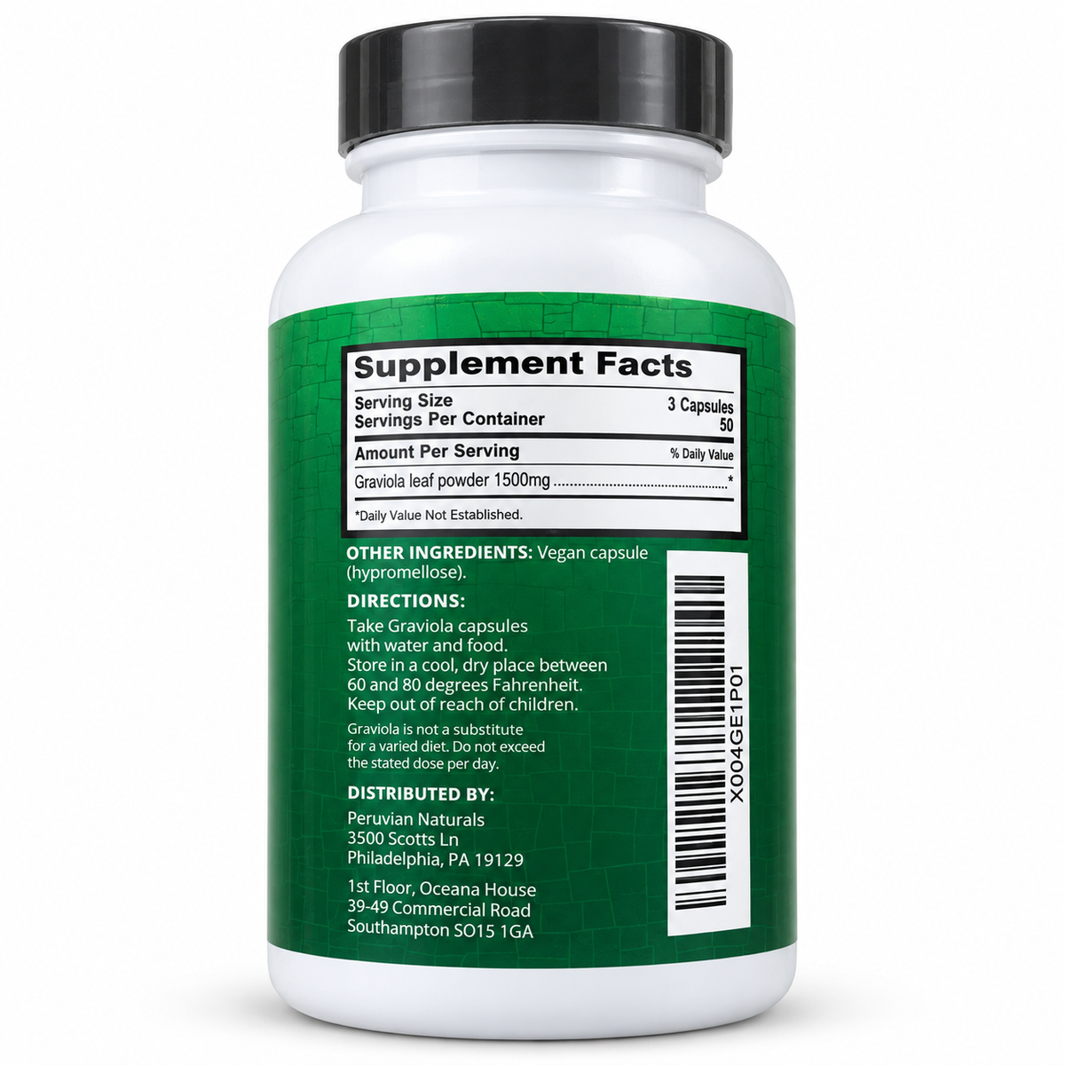 Peruvian Naturals Graviola Soursop 1500 mg — 150 კაფსულა
