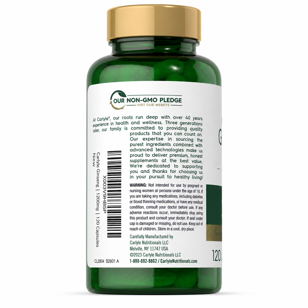 Carlyle American Ginseng 1200 mg — უკანა ეტიკეტი