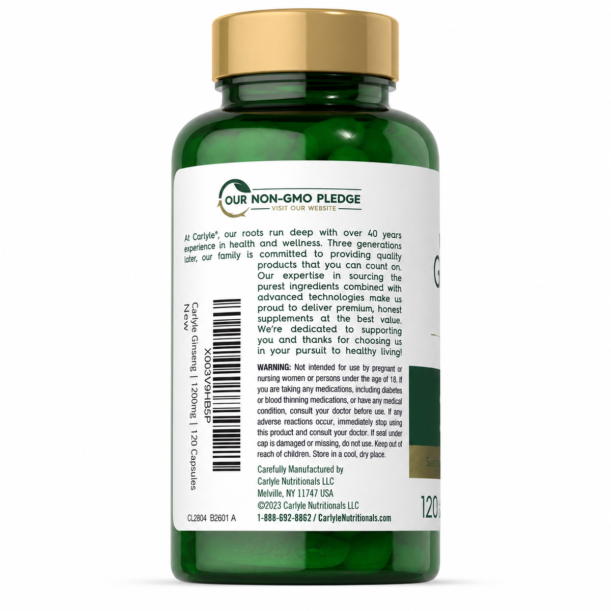 Carlyle American Ginseng 1200 mg — უკანა ეტიკეტი