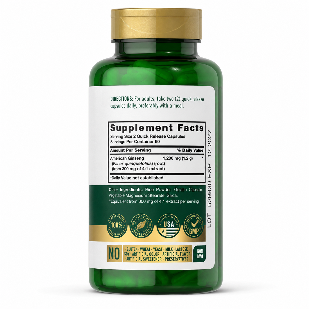 Carlyle American Ginseng 1200 mg — Supplement Facts და მიღების წესი