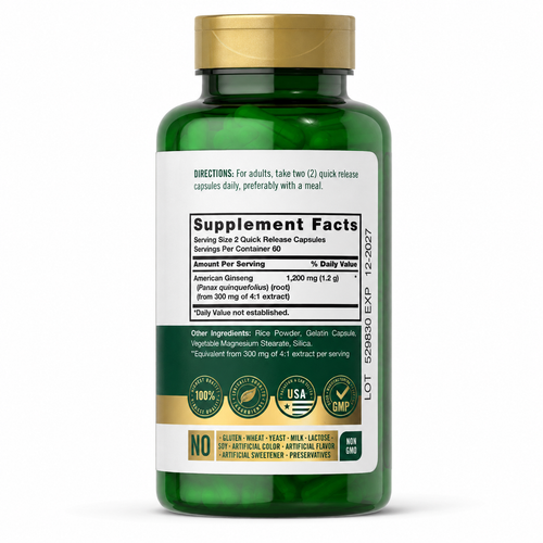 Carlyle American Ginseng 1200 mg — Supplement Facts და მიღების წესი