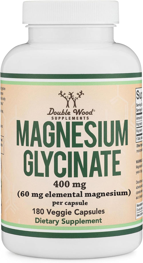 Double Wood Magnesium Glycinate 400 mg — 180 კაფსულა, წინა მხარე
