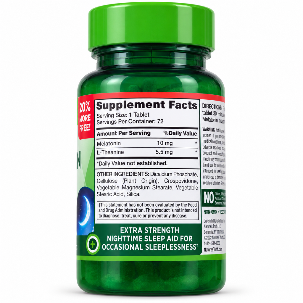 Nature's Truth Melatonin 10 mg + L-Theanine — 72 ტაბლეტი