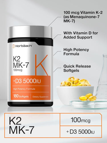 Horbäach K2 MK-7 100 mcg and D3 5000 IU product features