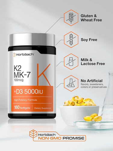 Horbäach Vitamin D3 K2 gluten wheat soy milk lactose free non-GMO