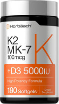 Horbäach Vitamin K2 MK-7 100 mcg + D3 5000 IU 180 softgels
