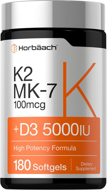 Horbäach Vitamin K2 MK-7 100 mcg + D3 5000 IU 180 softgels