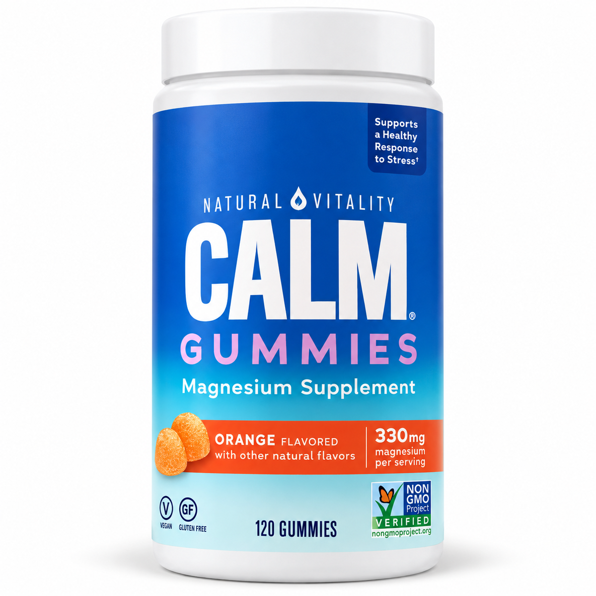 Natural Vitality CALM Magnesium Gummies 330 mg, Orange Flavor, 120 Gummies - front