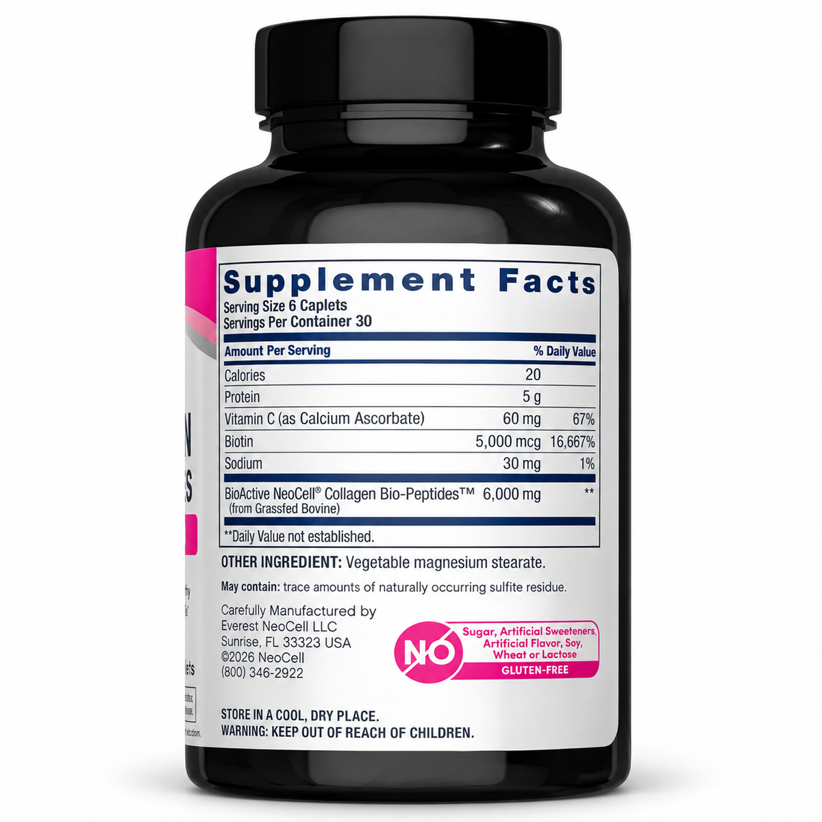NeoCell Collagen 180 კაპლეტი — Supplement Facts ბოთლზე