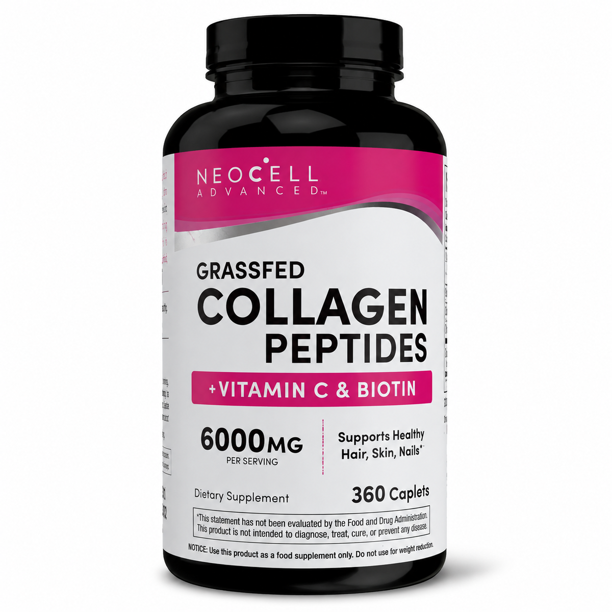 NeoCell Advanced Grassfed Collagen Peptides + Vitamin C & Biotin 360 caplets - front