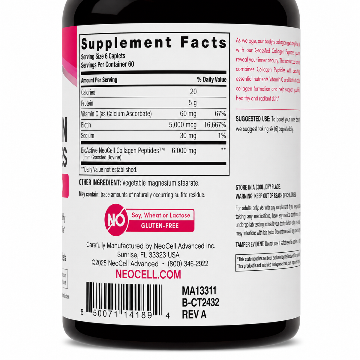 NeoCell Advanced Grassfed Collagen Peptides 360 caplets - Supplement Facts