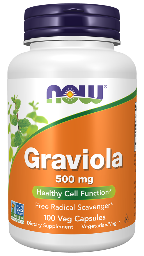 NOW Foods Graviola 500 mg 100 Veg Capsules bottle front