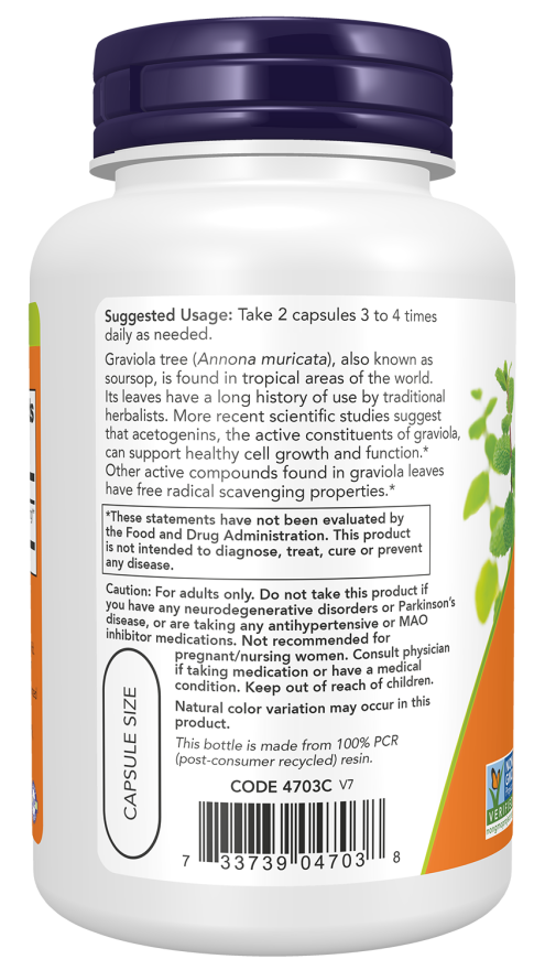 NOW Foods Graviola 500 mg 100 Veg Capsules bottle left
