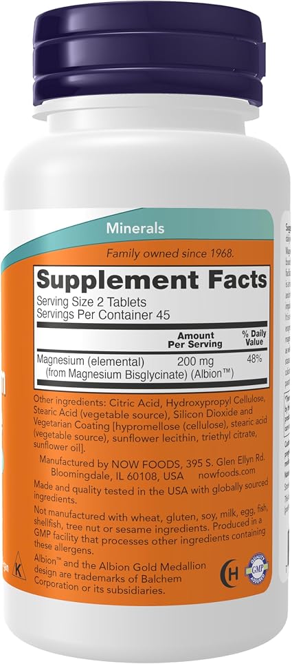 NOW Foods Magnesium Glycinate — შემადგენლობა, 90 ტაბლეტი