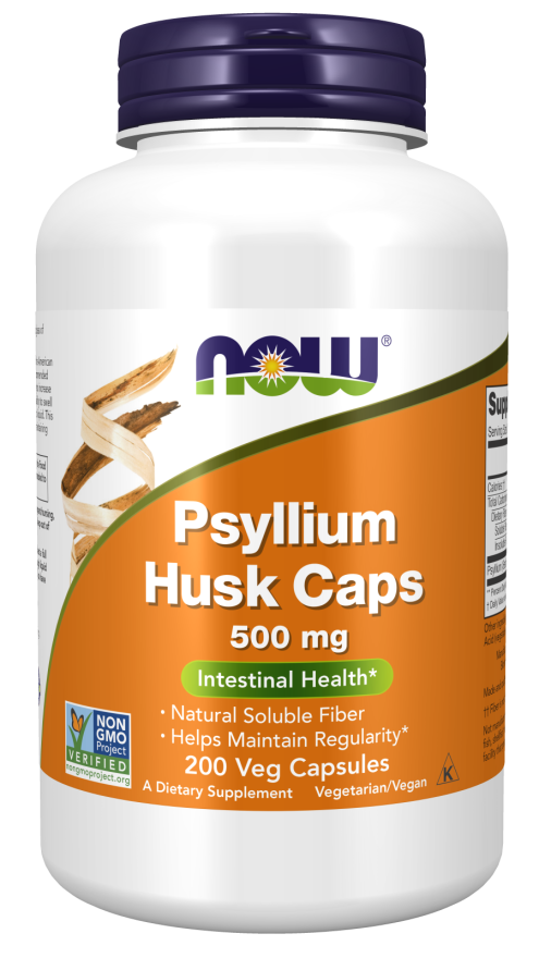 NOW Foods Psyllium Husk Caps 500 mg, 200 Veg Capsules - მთავარი ფოტო