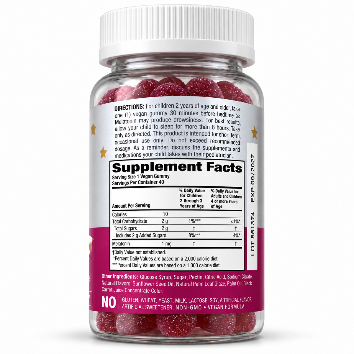 Piping Rock Kids Sleep Melatonin Supplement Facts