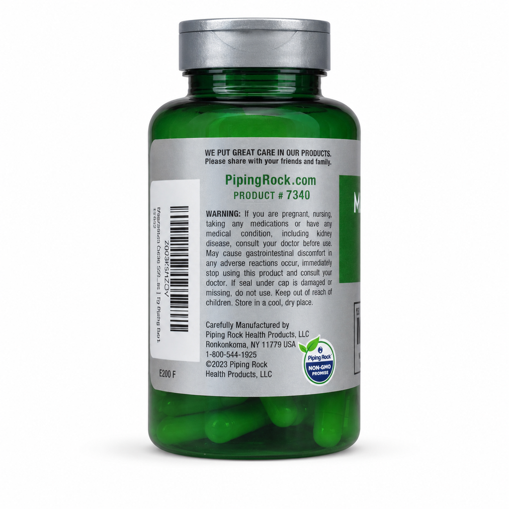 Piping Rock Magnesium Oxide 500 mg — უკანა მხარე