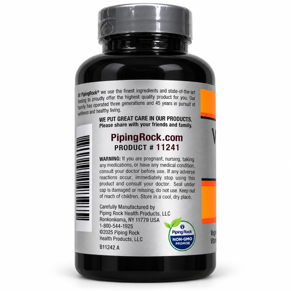 Piping Rock Vitamin C 1000 mg — უკანა ეტიკეტი და მწარმოებლის ინფორმაცია