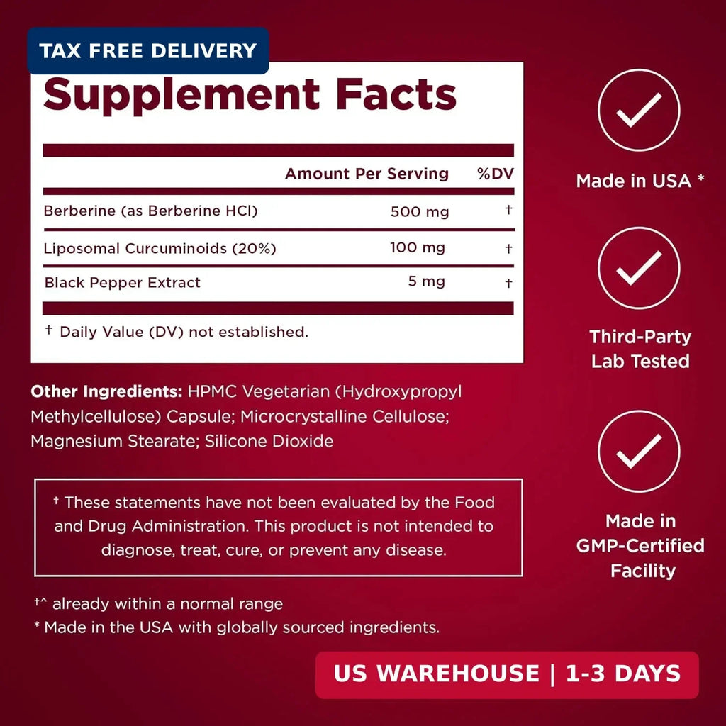 Premium Select Nutrition Liposomal Berberine HCL სუფთა ფორმულა