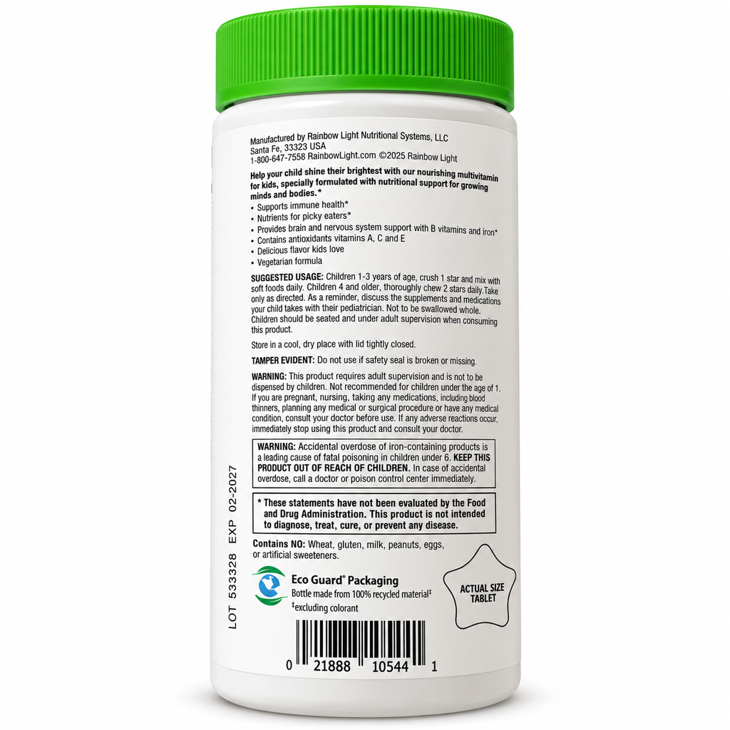 Rainbow Light Nutri Stars Multivitamin - back label