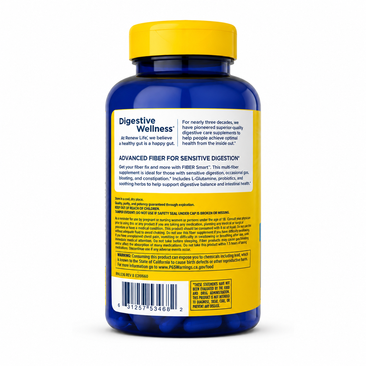 Renew Life Fiber Smart with Probiotics 200 vegan capsules - back label