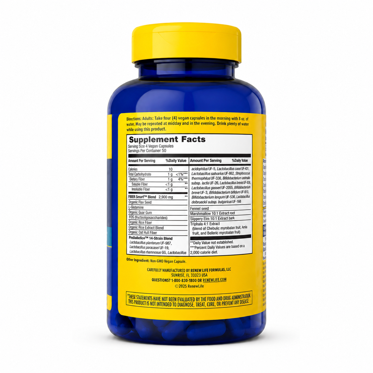 Renew Life Fiber Smart 200 vegan capsules - Supplement Facts