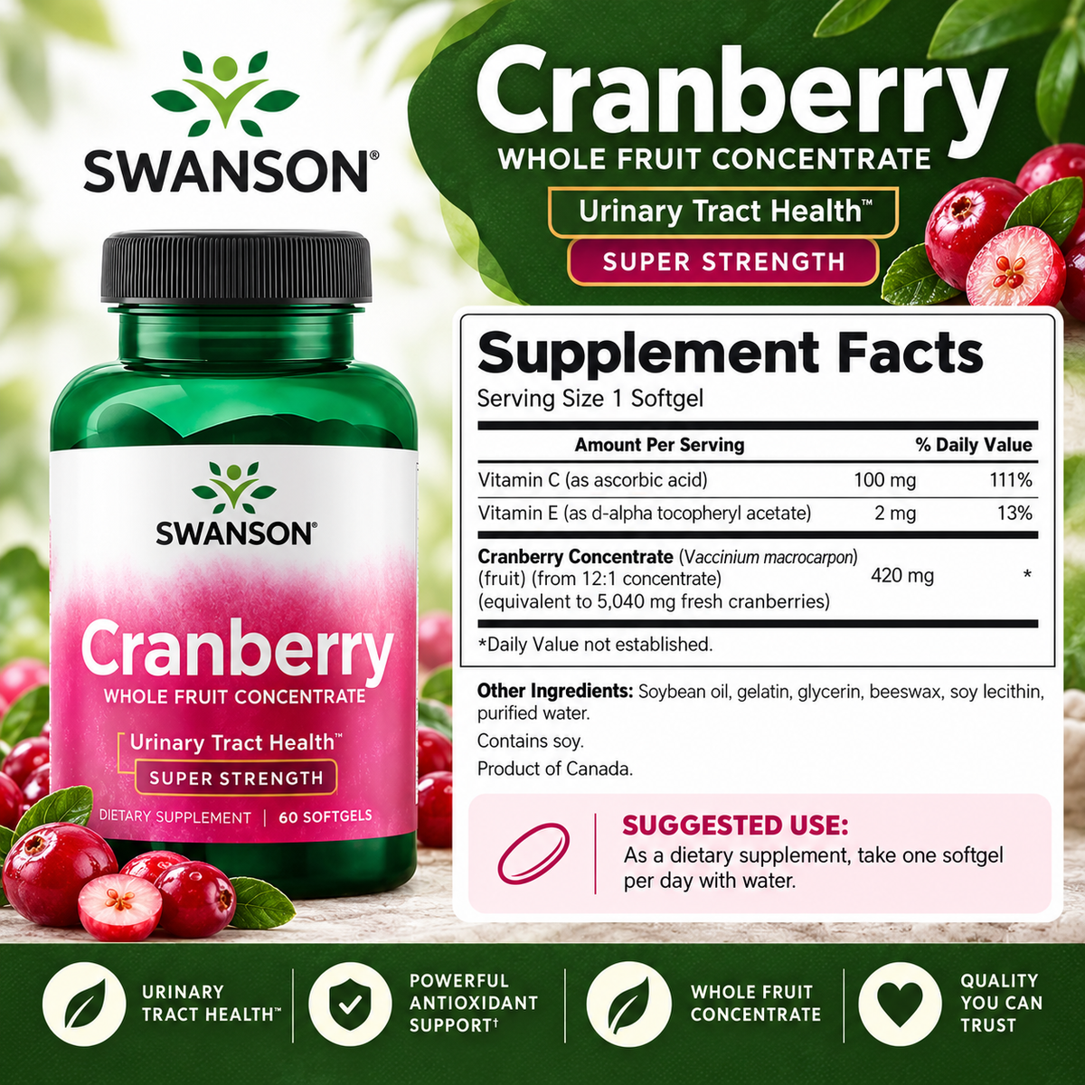 Swanson Cranberry supplement facts and suggested use