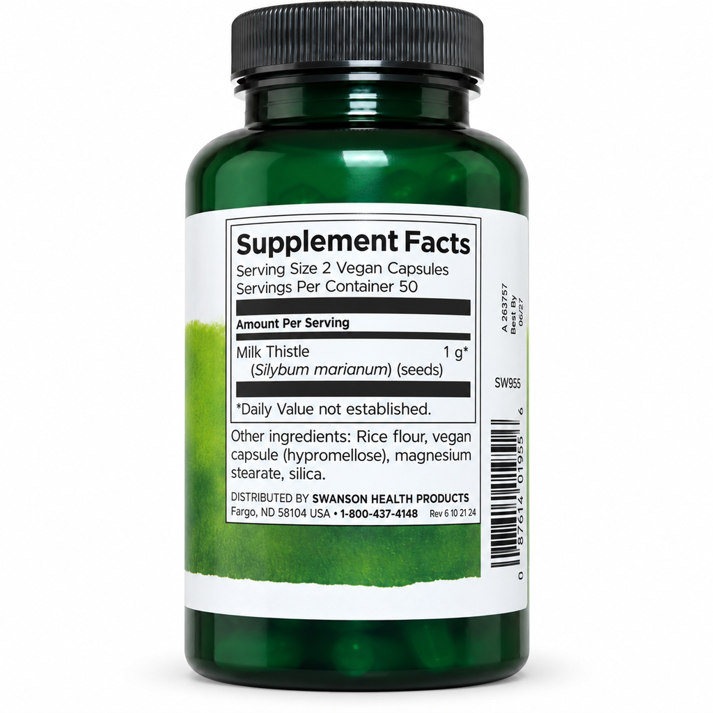 Swanson Milk Thistle Supplement Facts — serving size 2 vegan capsules