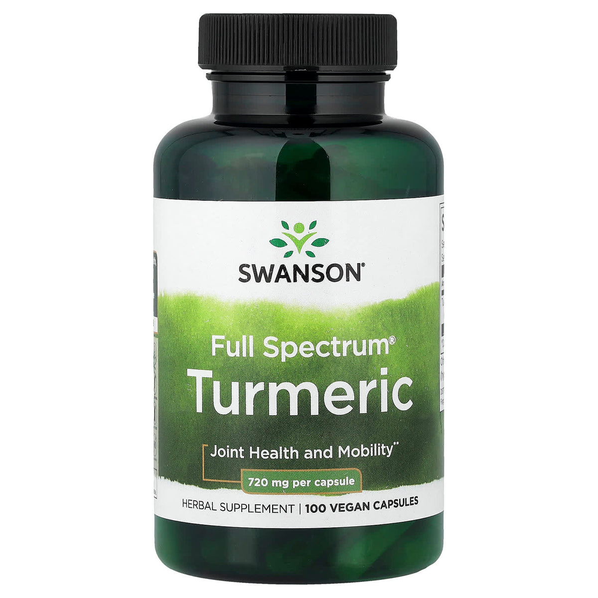 Swanson Full Spectrum Turmeric 720 mg — 100 ვეგანური კაფსულა, წინა მხარე