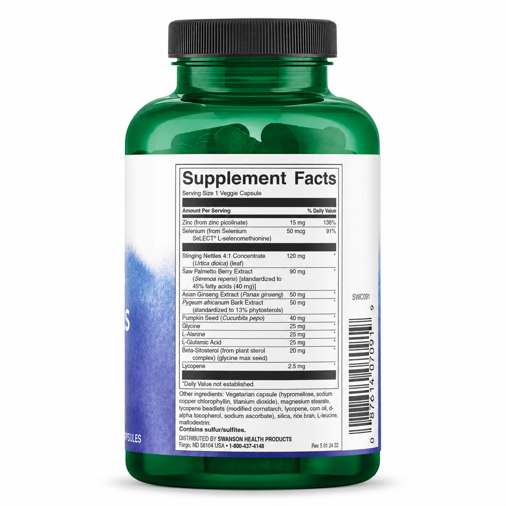 Swanson Prostate Essentials Plus — შემადგენლობის ეტიკეტი