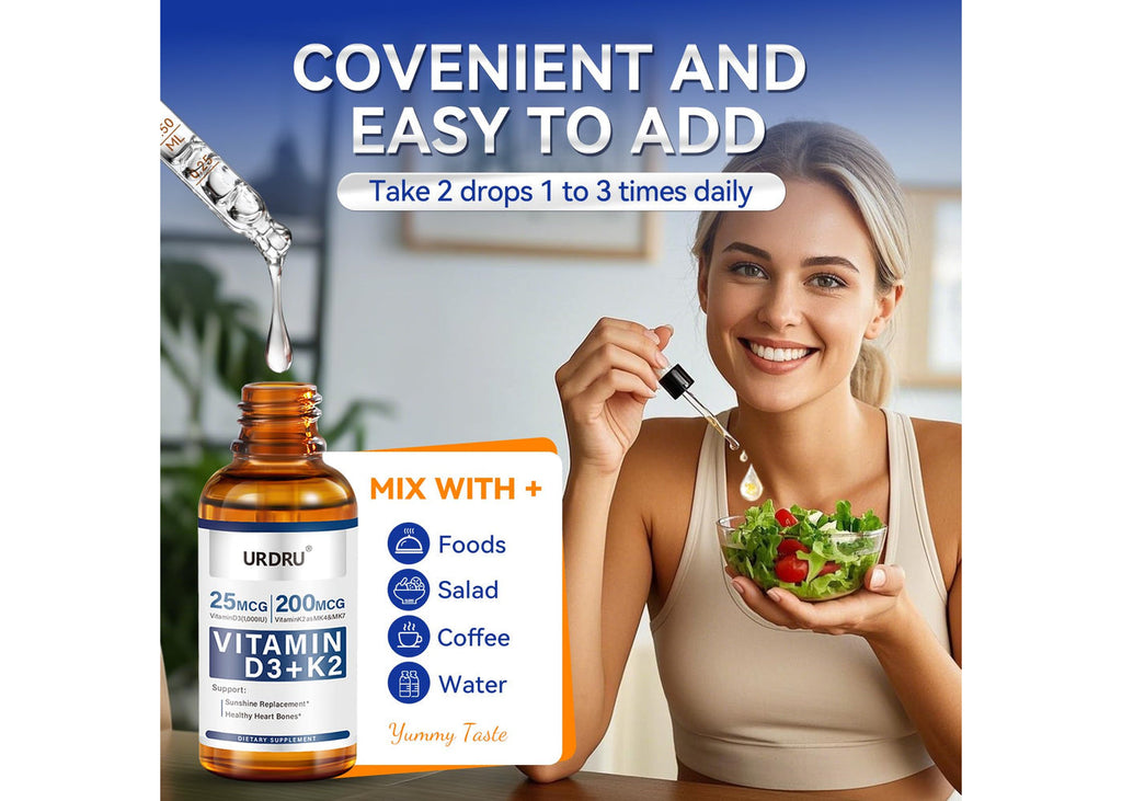 URDRU Vitamin D3 + K2 Liquid Drops bioavailability concept