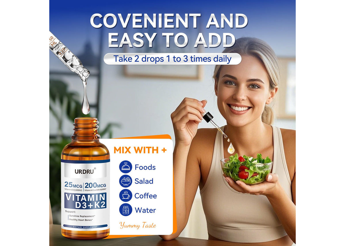 URDRU Vitamin D3 + K2 Liquid Drops bioavailability concept