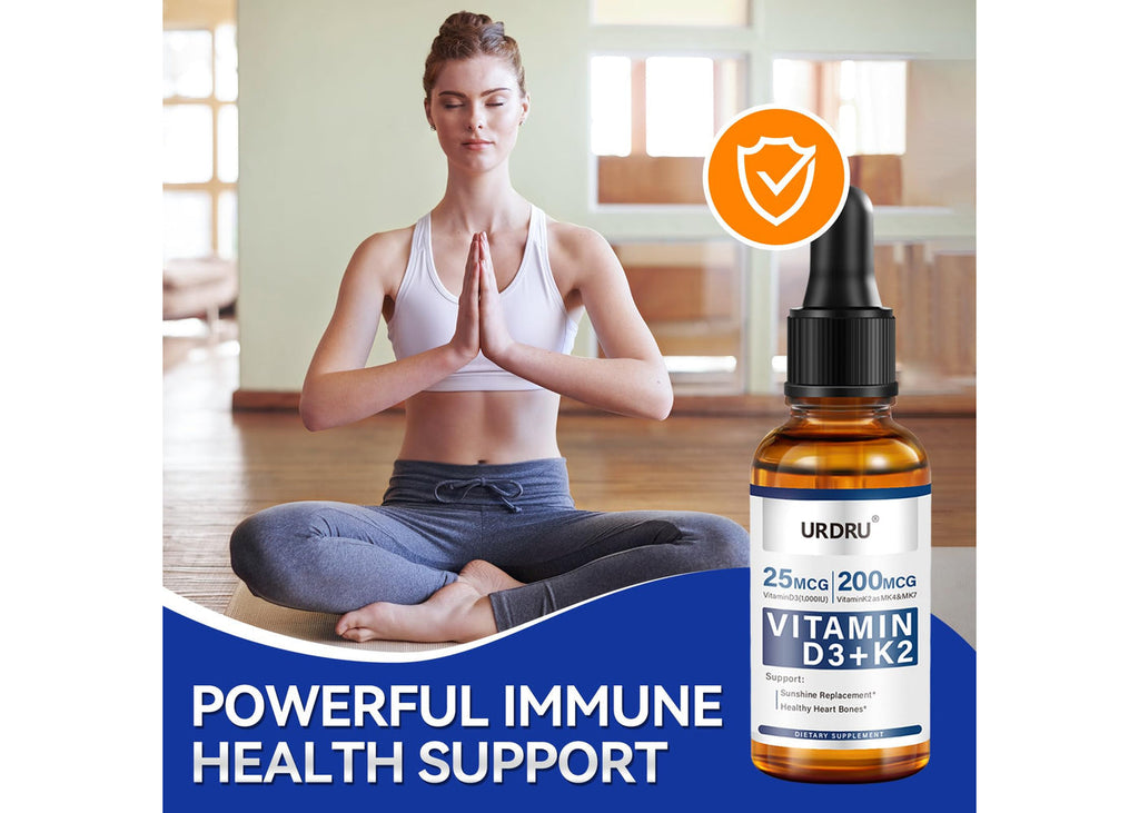 URDRU Vitamin D3 + K2 Liquid Drops box and bottles