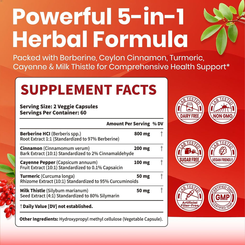 VEV Berberine 5-in-1 supplement product details