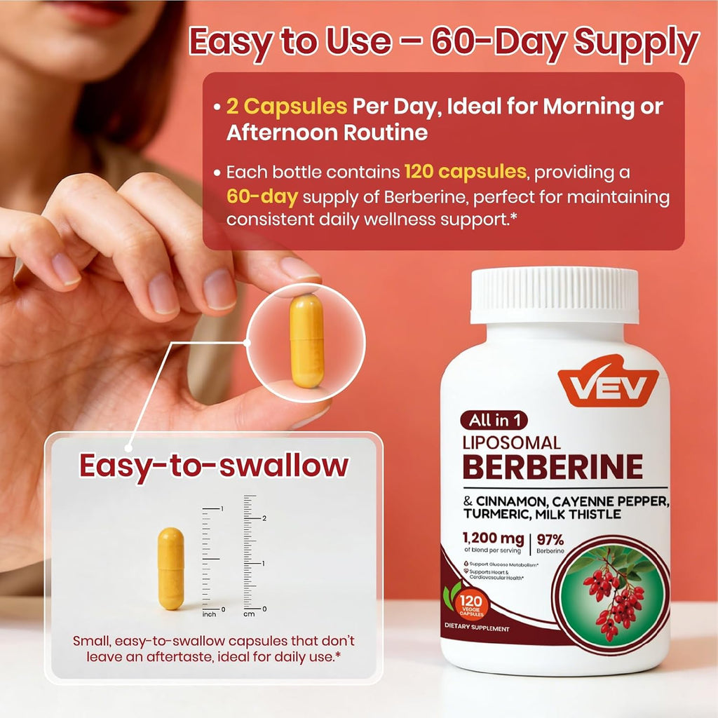 VEV Berberine 5-in-1 supplement label details