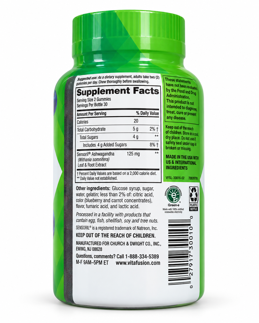 Vitafusion Stress Support Ashwagandha 125 mg - Supplement Facts